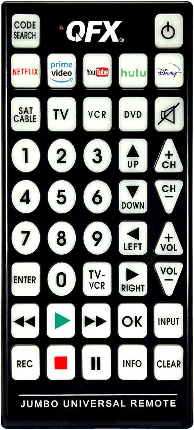 QFX REM-115 jumbo universal remote, front view